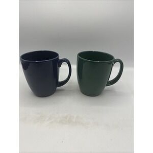 Corelle Stoneware Mug Cup Dark Green & Blue Coffee Mug 11 OZ Set 2pc